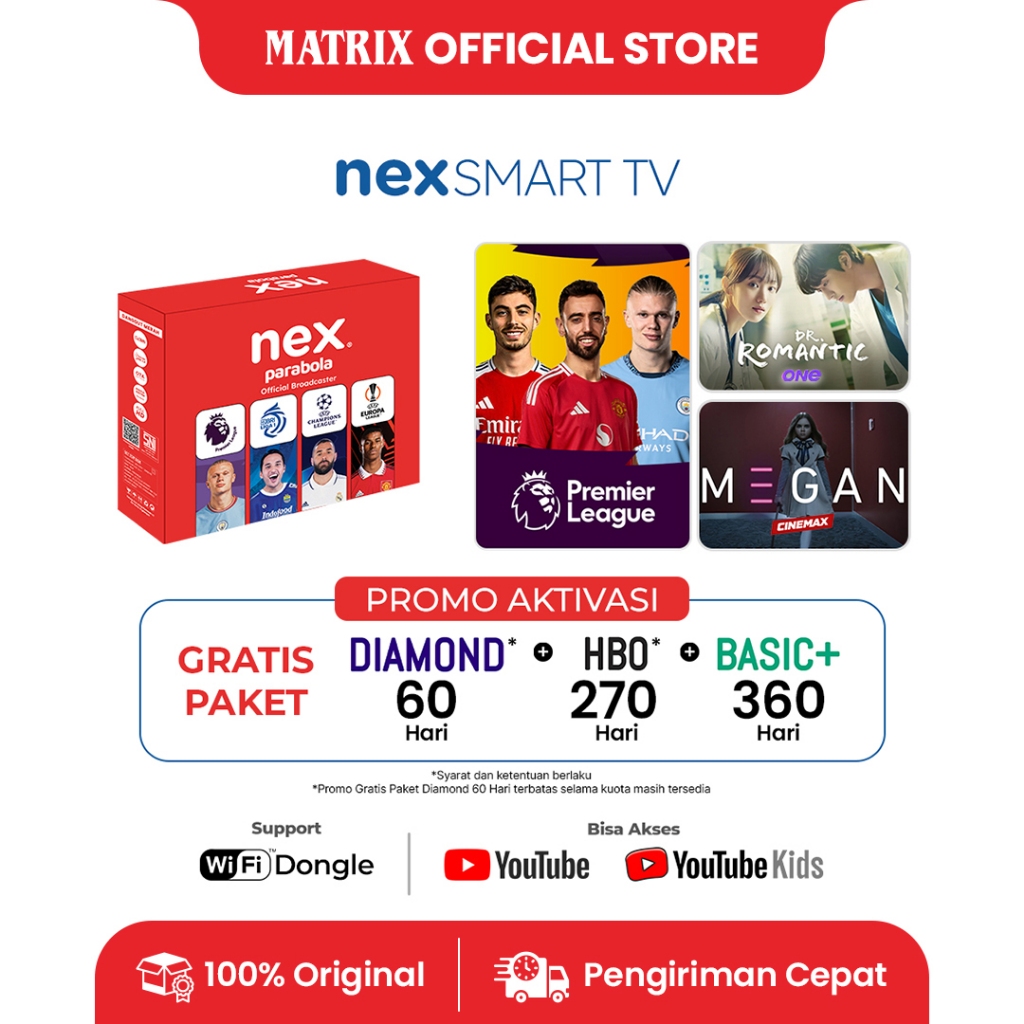 Receiver Nex Parabola HD Type Merah - Gratis Paketan Nonton 1 Tahun