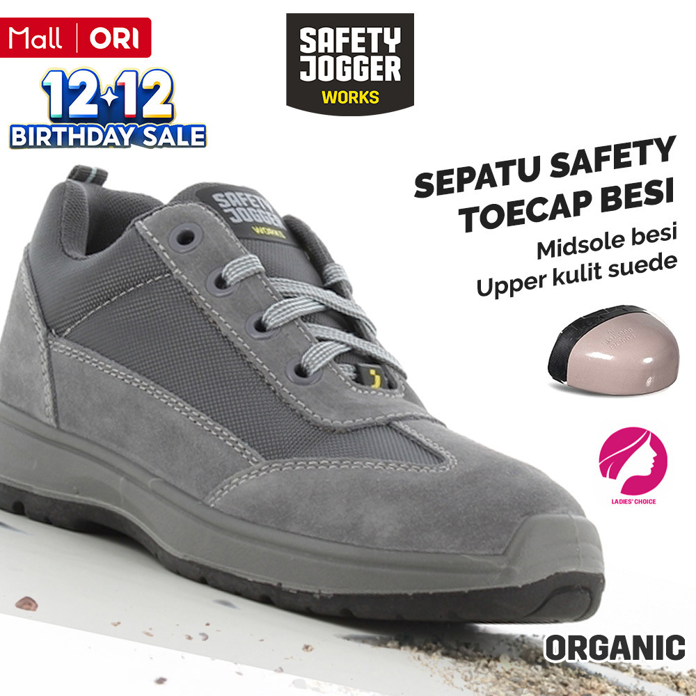 [PROMO 12.12] Safety Jogger Works Wanita Organic Kulit Suede Midsole Besi S1P Bernapas
