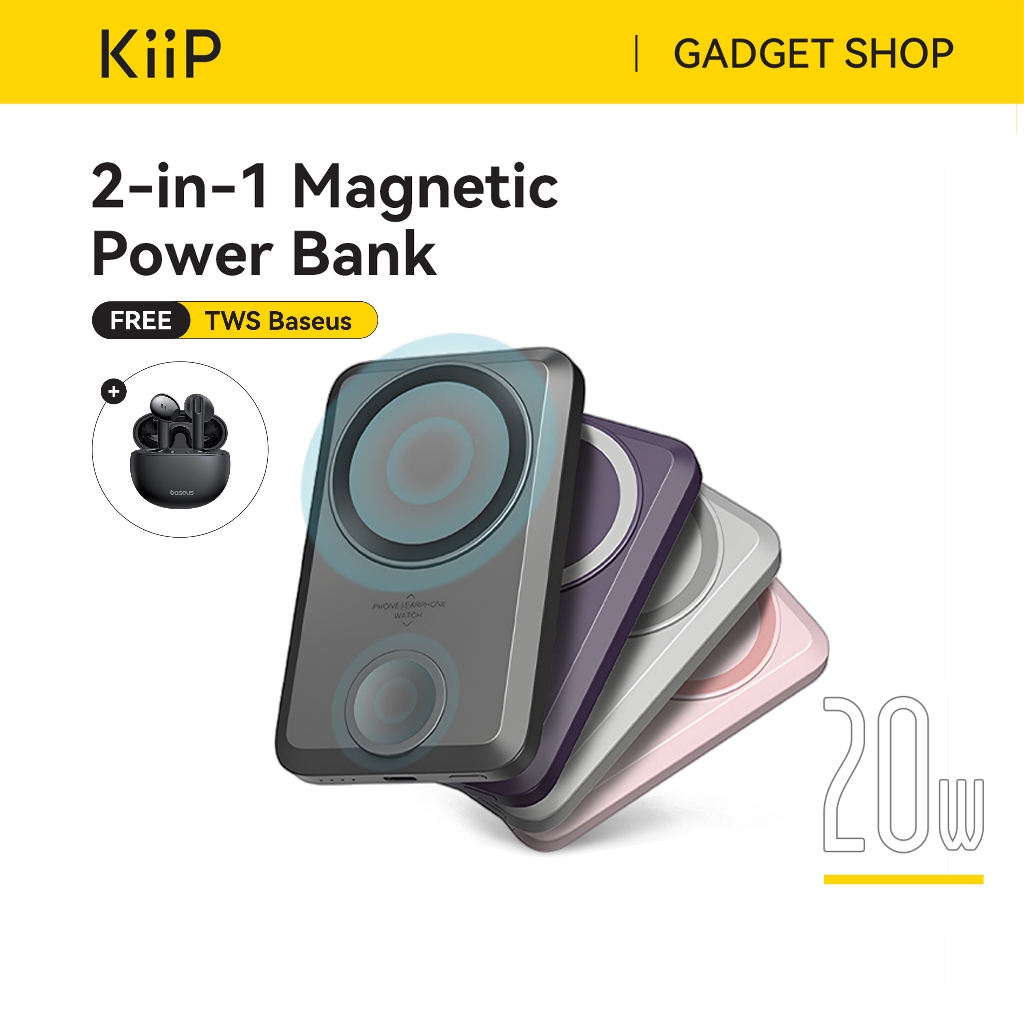 KiiP Wireless EW31 2in1 Power Bank Wireless Magnetic Powerbank Iwatch 10000 mAh Type C PD Fast Charg