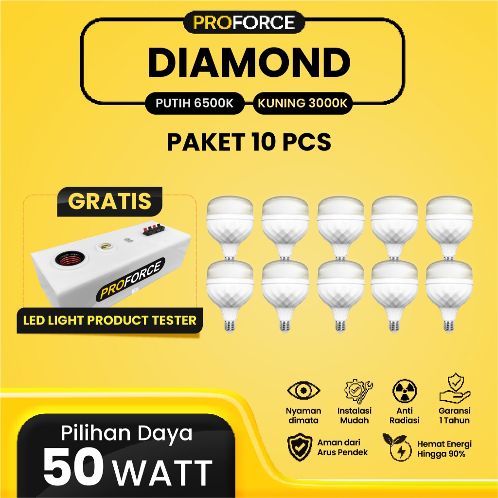 Proforce Indonesia Lampu Bohlam LED Rumah Diamond 50 Watt 5000 Lumen Paket Isi 10 Pcs Harga Grosir T