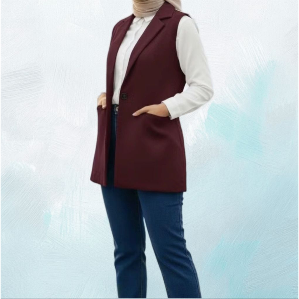 outer rompi wanita polos tanpa lengan blazer wanita tanpa lengan