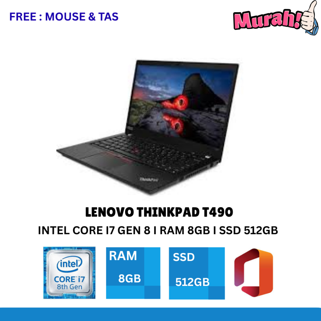 Laptop Lenovo Thinkpad T490 Core i7 Gen 8 RAM 8 GB SSD 1 TB Layar 14 Inch