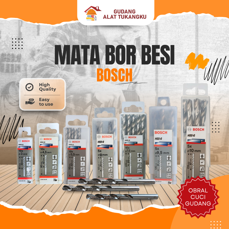 Mata Bor Besi BOSCH HSS-G Original / Twist Drill Bit Besi & Logam / Mata Bor Tajam Presisi (Ukuran L