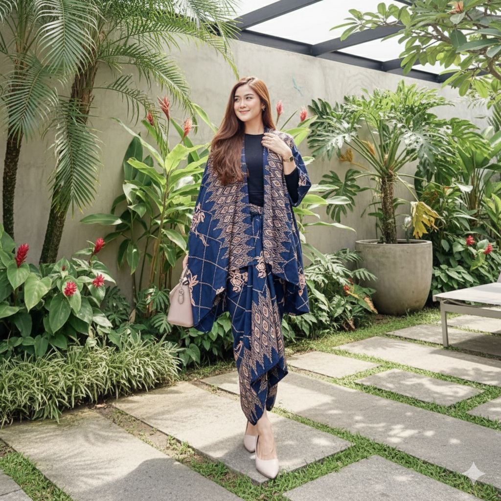 Set Prada Outfit Baju Kondangan One Set Kebaya Batik Outer Rok Lilit Kimono Wanita