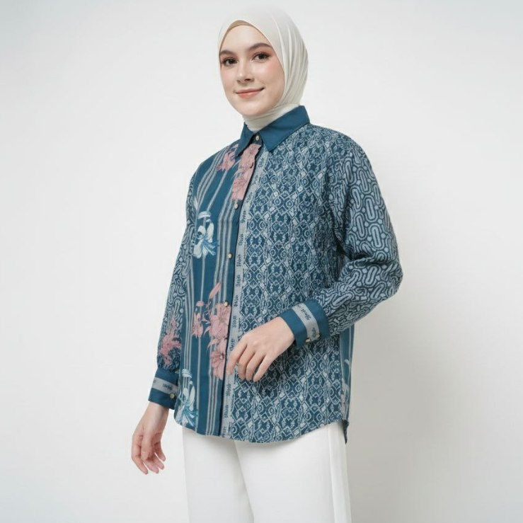 Yuglo - Blouse Atasan Kemeja Printed Kemeja Wanita Lengan Panjang Kemeja13