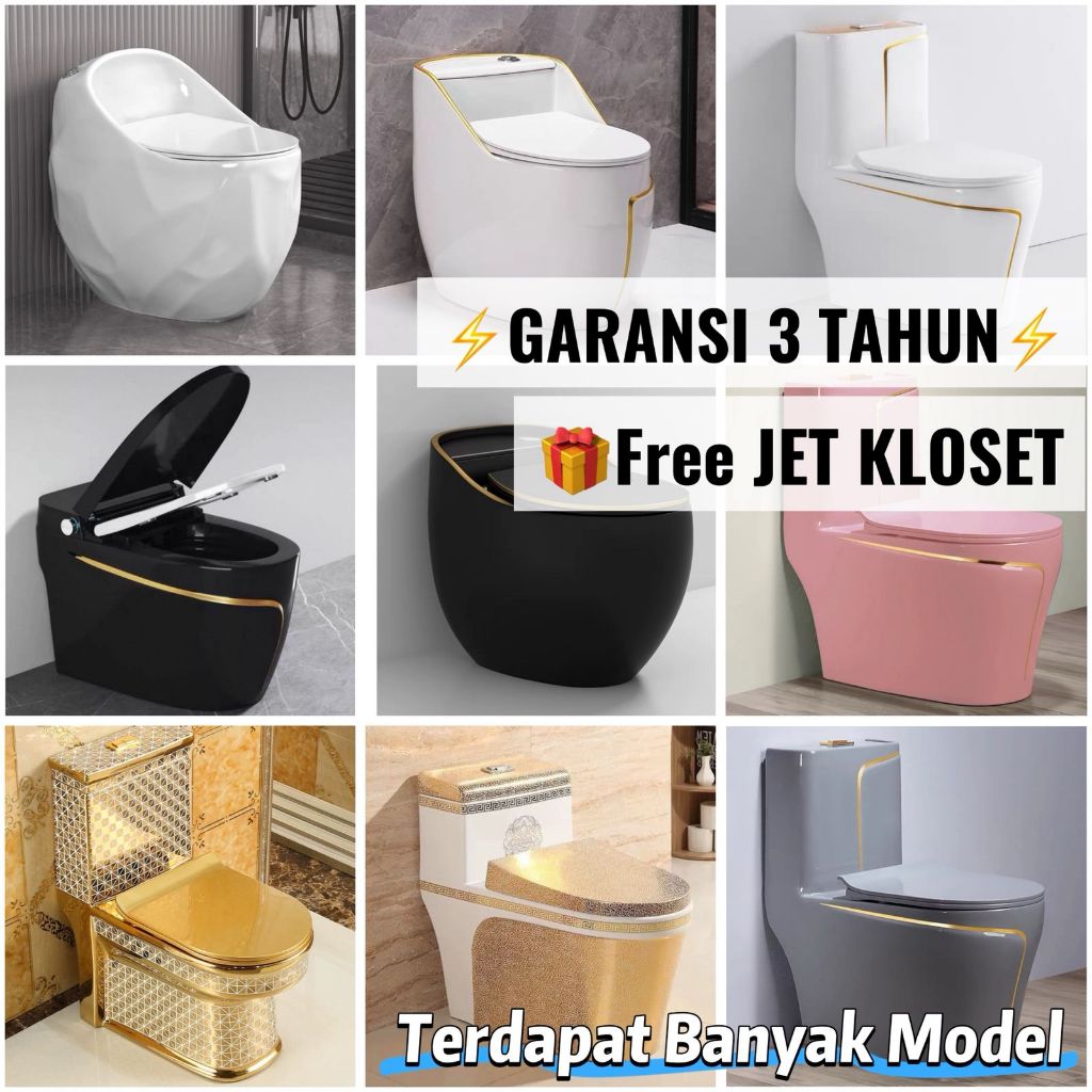 "FREE JET KLOSET" Kloset Duduk  1 Body Tutup Slow/Kloset Duduk Hitam Gold/Kloset Duduk Gold Sultan