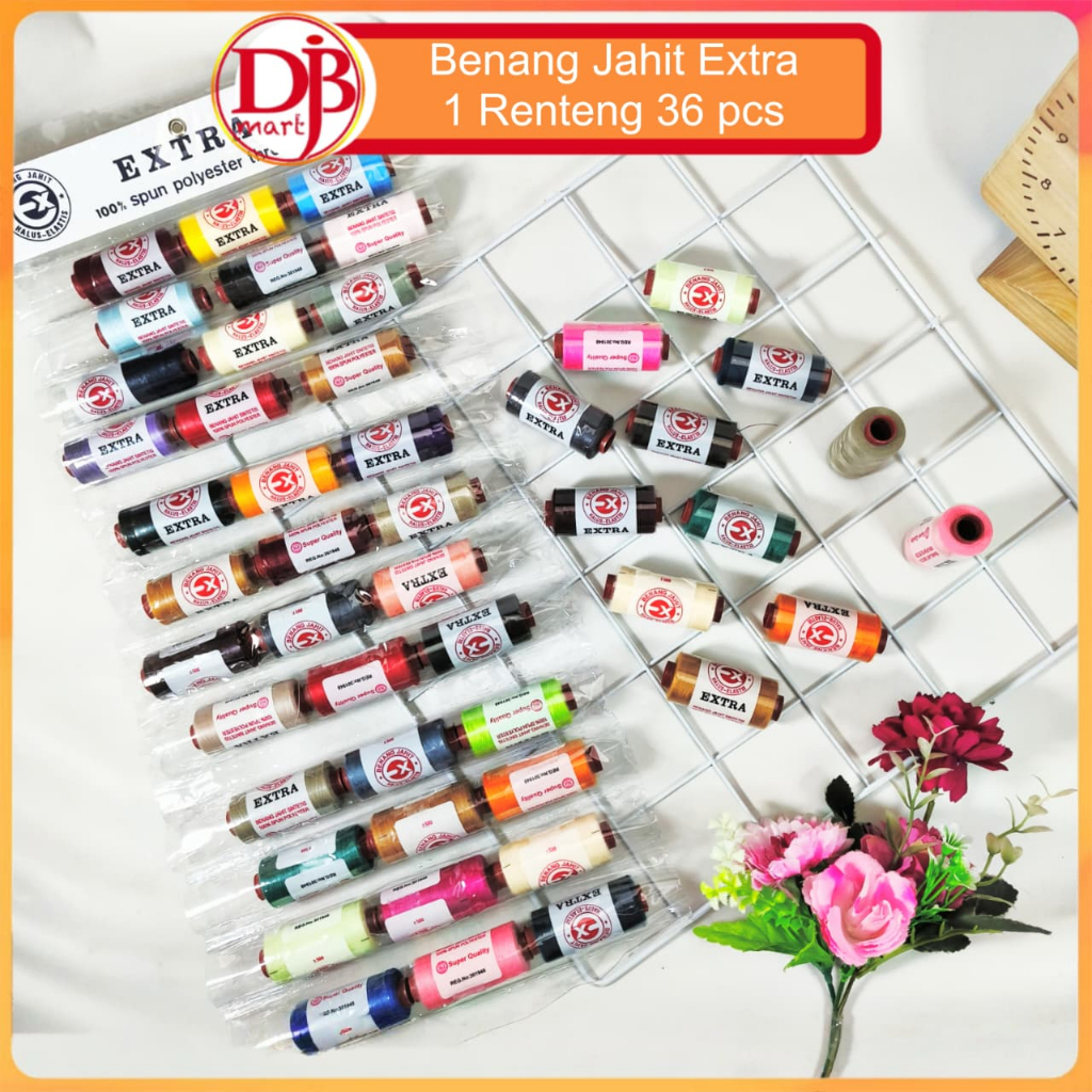 DJB Mart - Benang Jahit Extra 500 Yard 1 Renteng 36 Pcs Warna Lengkap Campur Spun Polyester Super Qu
