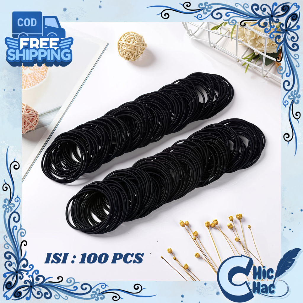 Ikat Rambut Polos Warna Hitam / Karet Gelang Gaya Korea Murah / Kunciran Rambut Isi 100 Pcs