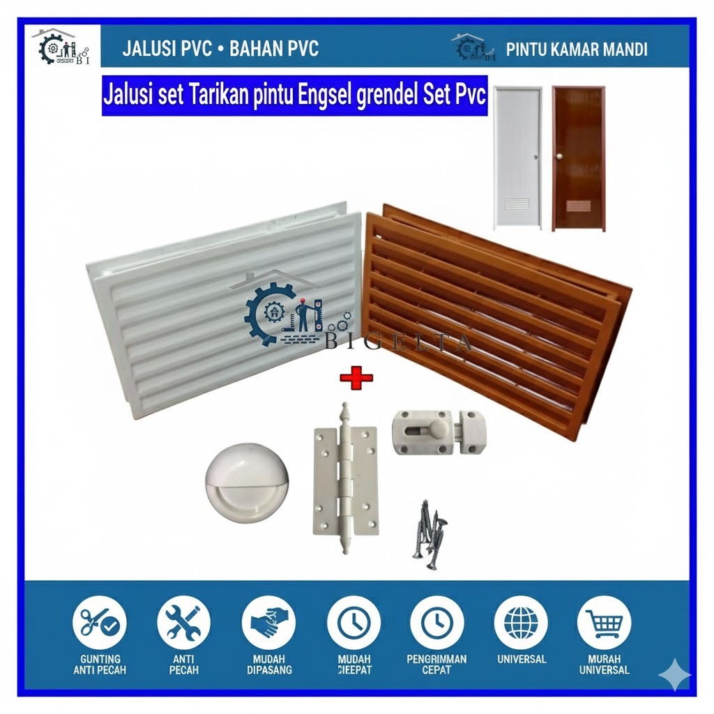 Jalusi set tarikan pintu grendel engsel PVC pintu kamar mandi/aksesories pintu kamar mandi set
