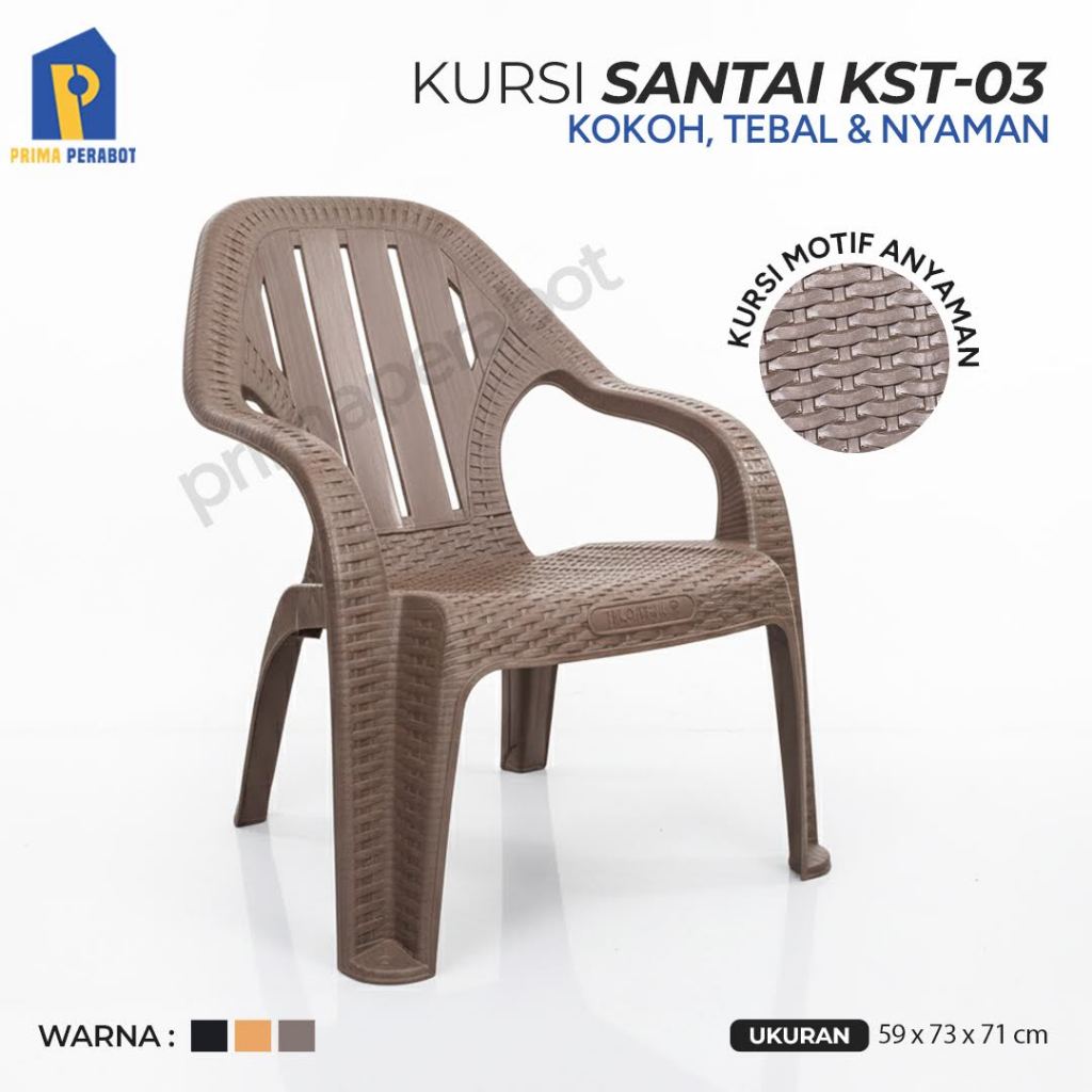 Kursi Plastik Sandar Motif Rotan Tebal Kuat Nyaman Kursi Santai Teras Rumah