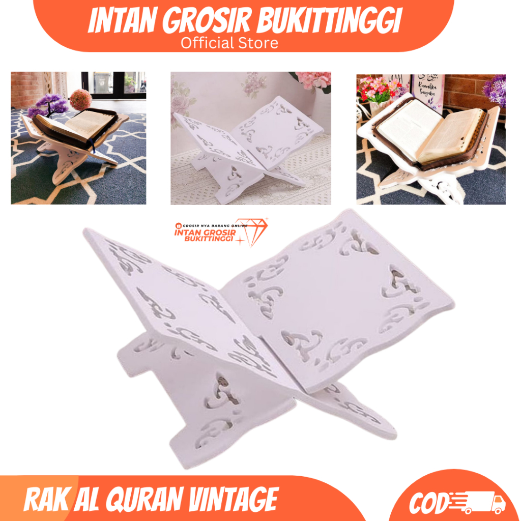 Rekal Alquran Meja Baca Lipat  Al-Qur'an Tempat Baca Al Quran Motif Batik Putih