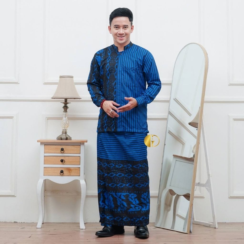 SET CELANA JUMBO SARUNG BATIK DAN SETELAN KEMEJA LENGAN PANJANG FREE MASKER  M L XL XXLSetelan celan