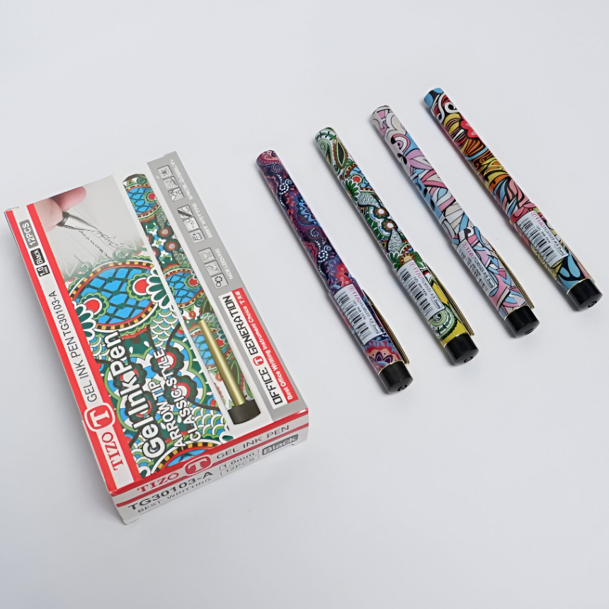 [12 PCS] PEN PULPEN GEL TIZO BATIK TG30103-A 1.0 MM HITAM
