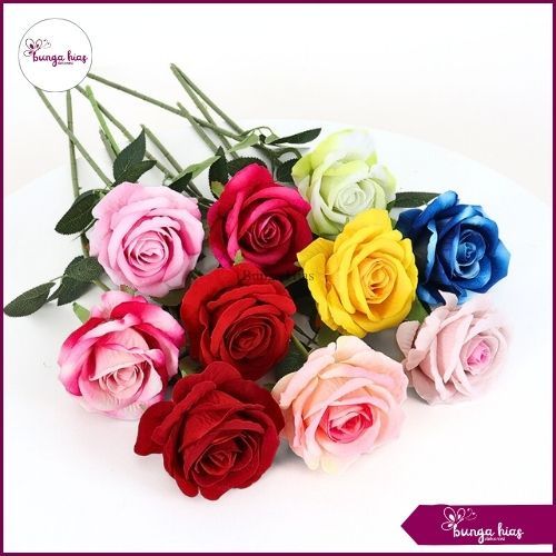 Bunga Mawar Bludru Premium / Bunga Mawar Artificial Satuan / Bunga Mawar Artificial  (NK-301)