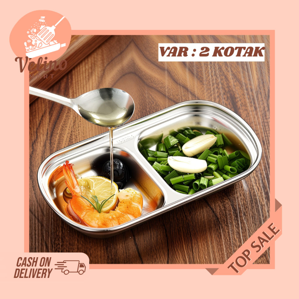 Piring Saus Sambal Stainless Sus 304 2 Kotak Wadah Saus Kecap Kecil Mangkok Saus