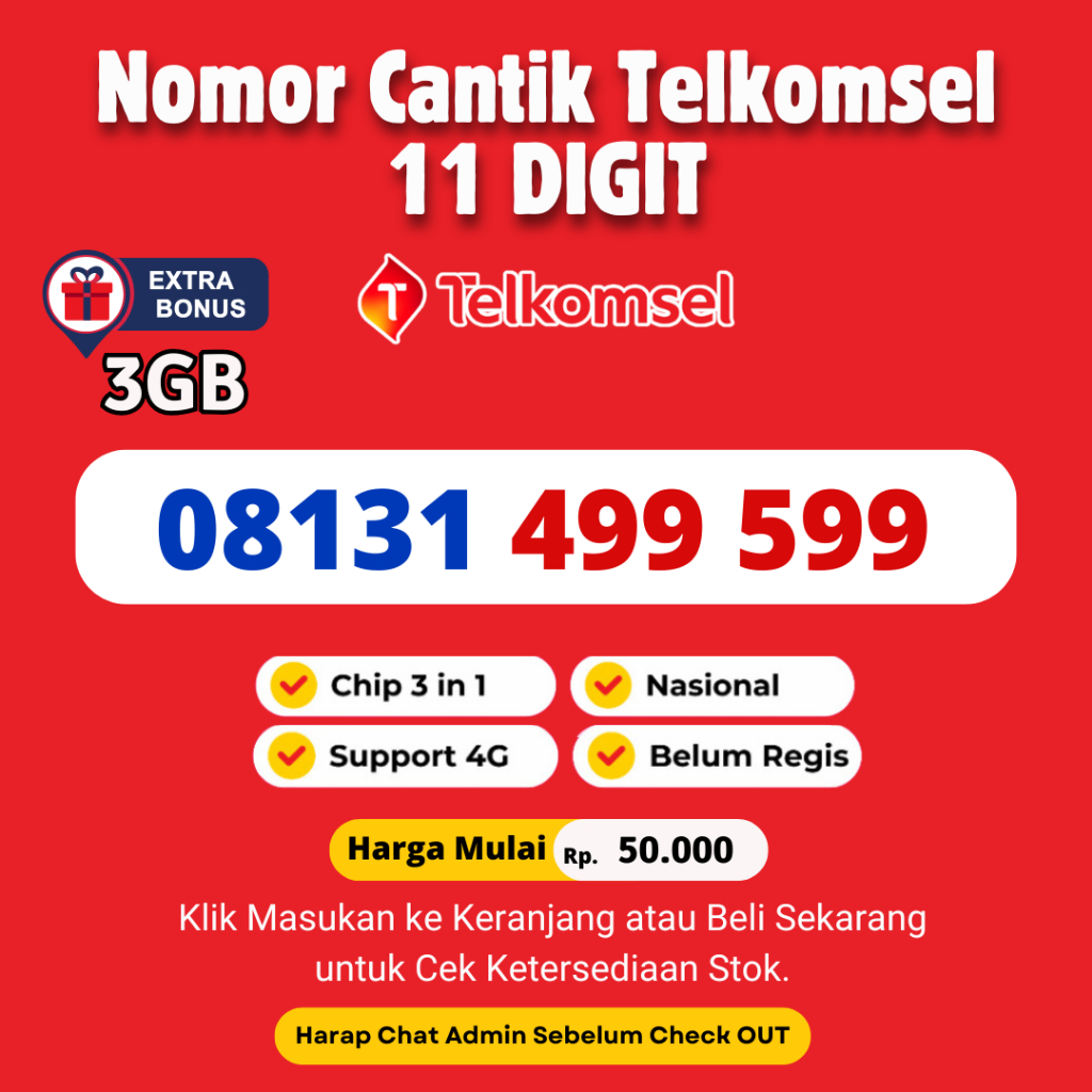 Nomor Cantik Telkomsel 11 Digit Murah - Nomor Cantik Simpati 11 Digit Support 4G LTE BONUS KUOTA 3GB