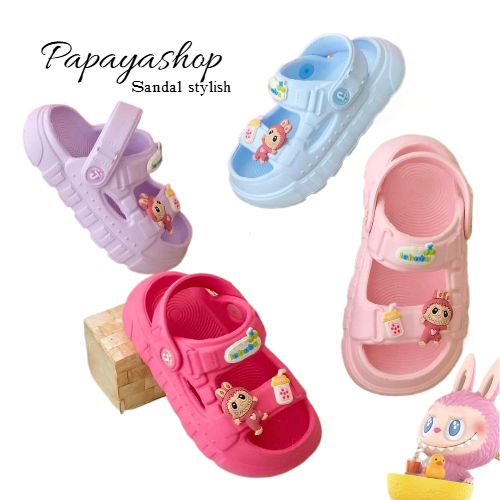 Sandal Selop Anak Cewek Sandal Balita Sandal Labubu Warna Ungu Biru Pink fuschia Lucu Pastel Karakte