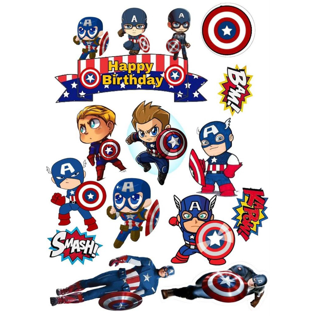 topper Cake CAPTAIN AMERIKA FREE CUSTOM NAMA/HIASAN CAKE ULTAH TEMA CAPTAIN AMERIKA
