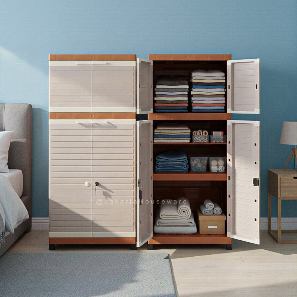 Lemari Pakaian Plastik Pakai Kunci 3 Susun Kokoh dan Kuat