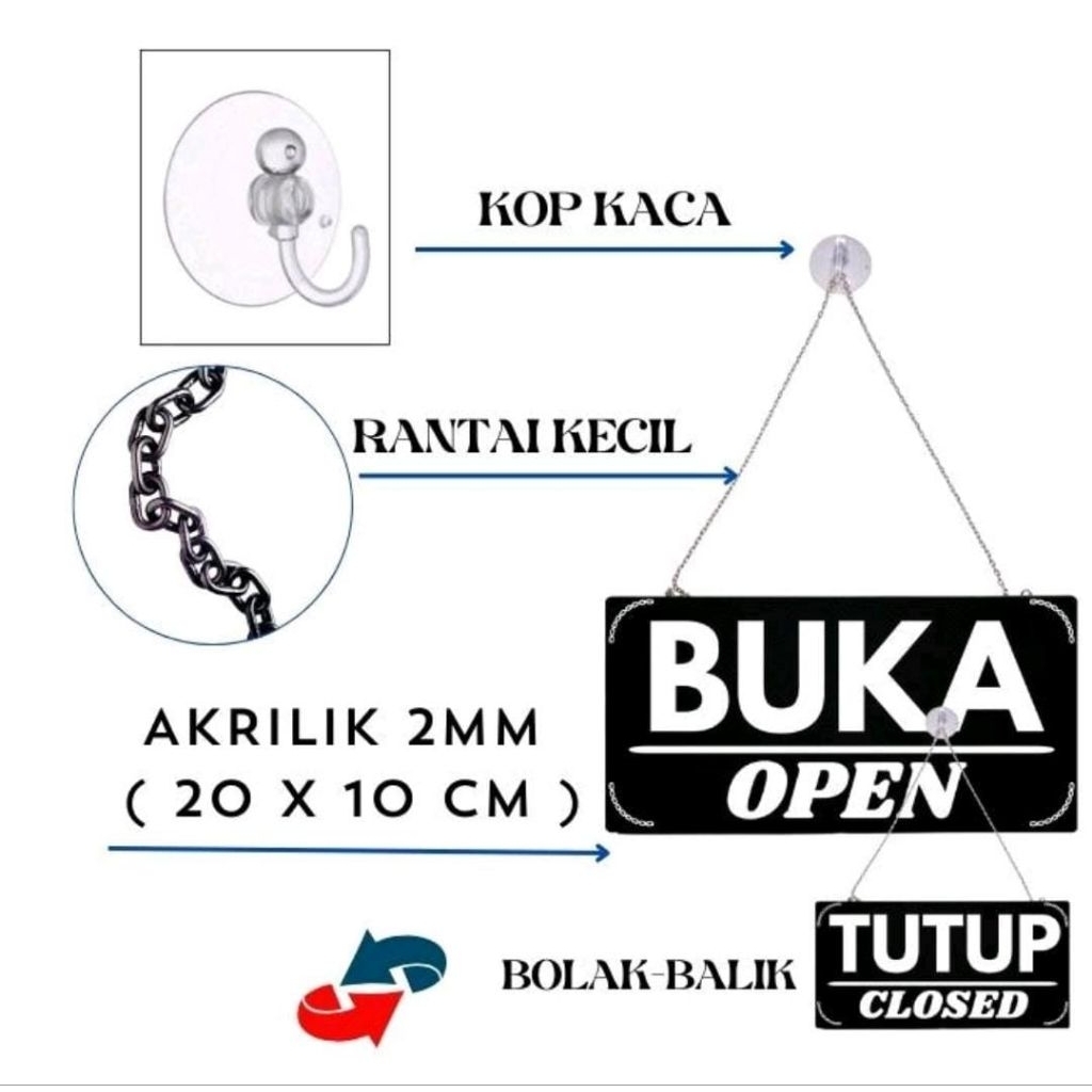 PAPAN GANTUNG BOLAK BALIK BUKA TUTUP AKRILIK  GANTUNGAN