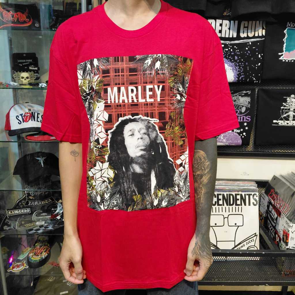 T Shirt Official BOB MARLEY - COLLAGE PLAID Original