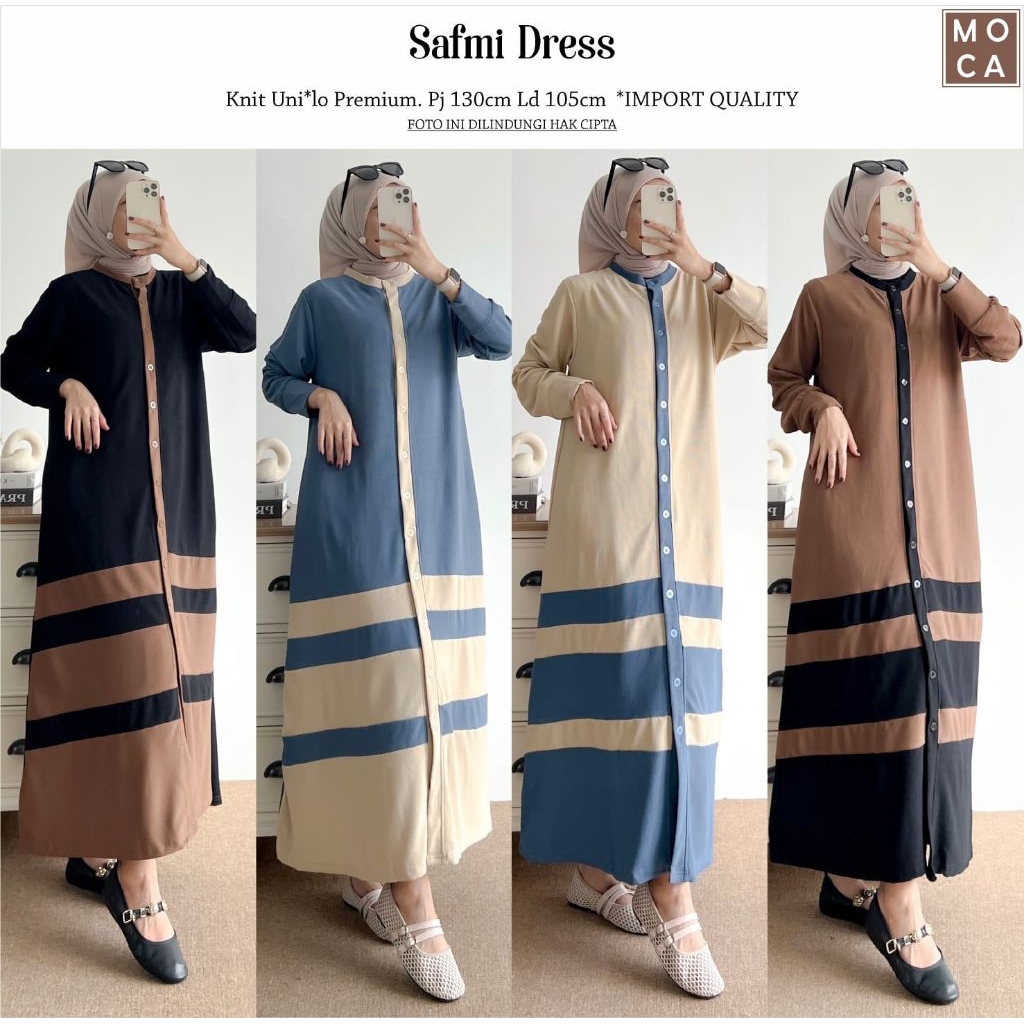 Safmi Dress Gamis Polos Jumbo Allsize Busui Premium Knit Uniqlo Original Ori Moca Berlabel