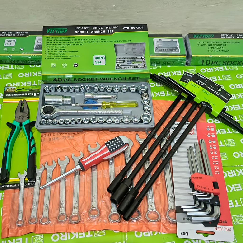 Paket Kunci Bengkel Motor Lengkap 1 Set / Kunci T Tekiro/Kunci Shock/Pas Ring Set/Tang Kombinasi/L S