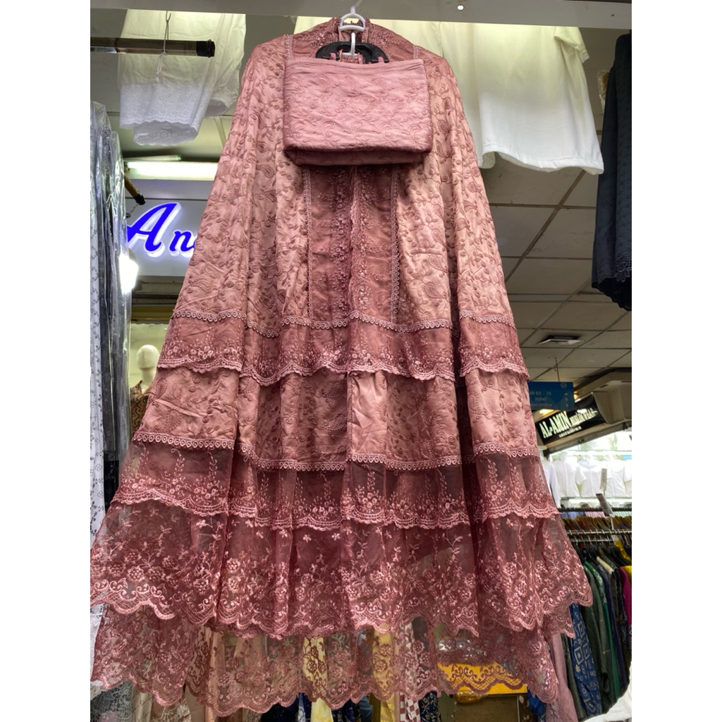 mukena dewasa bahan sutra paris premium renda tile