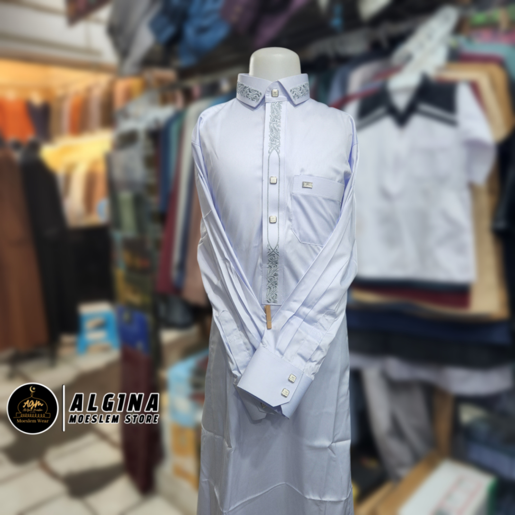 Gamis Al Wafa Anak Remaja (Tanggung) Putih Bordir Bahan Satin Korea Kancing Thailand Klik lengan Pan