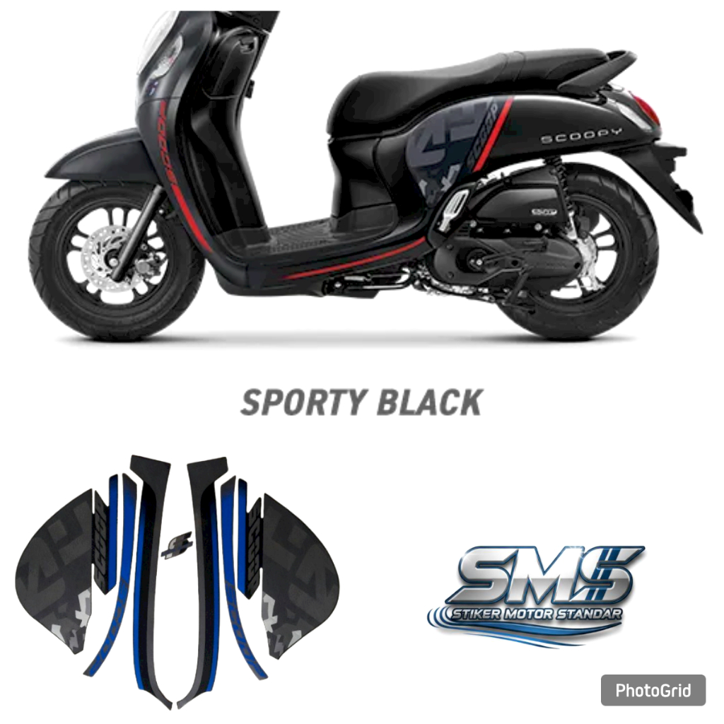 STIKER STRIPING LISH LES BODY MOTOR HONDA SCOOPY SPORTY 2020 2021 WARNA HITAM BIRU