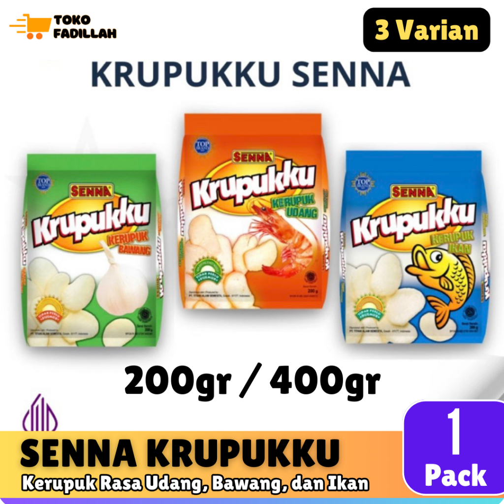 SENNA Krupukku 200gr & 400gr - Kerupuk Mentah Rasa Bawang / Udang / Ikan