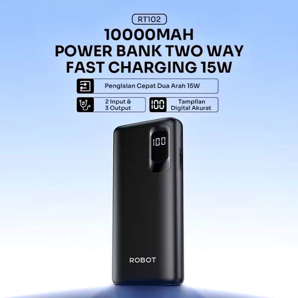POWERBANK RT102 10000MAH 15W / ROBOT POWER BANK RT102 FAST CHARGING 10000MAH 15W WITH LED DISPLAY TY