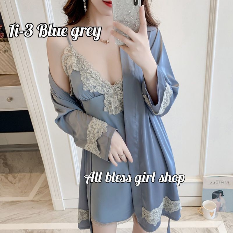 Baju tidur impor Kimono lingerie dress bordir bunga satin premium 1i (1- 5)