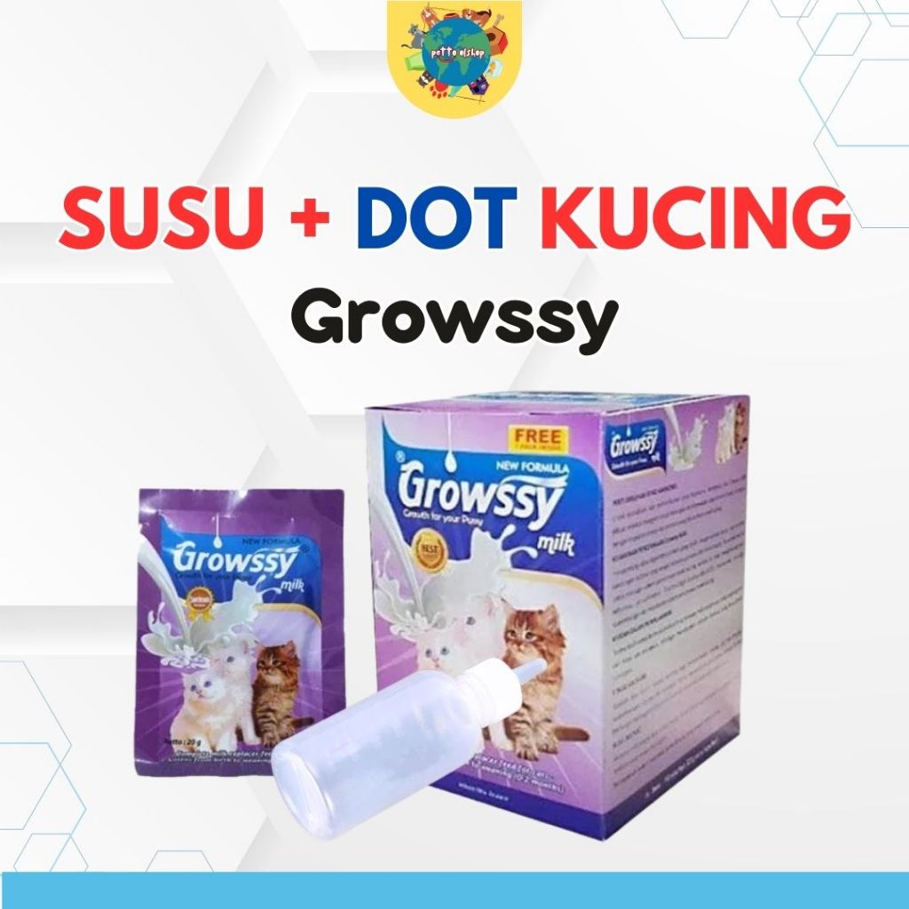 Growssy Susu Kucing 1 Box + Bonus | Susu Anak Kucing Newborn 0–2 Bulan + Dot Susu
