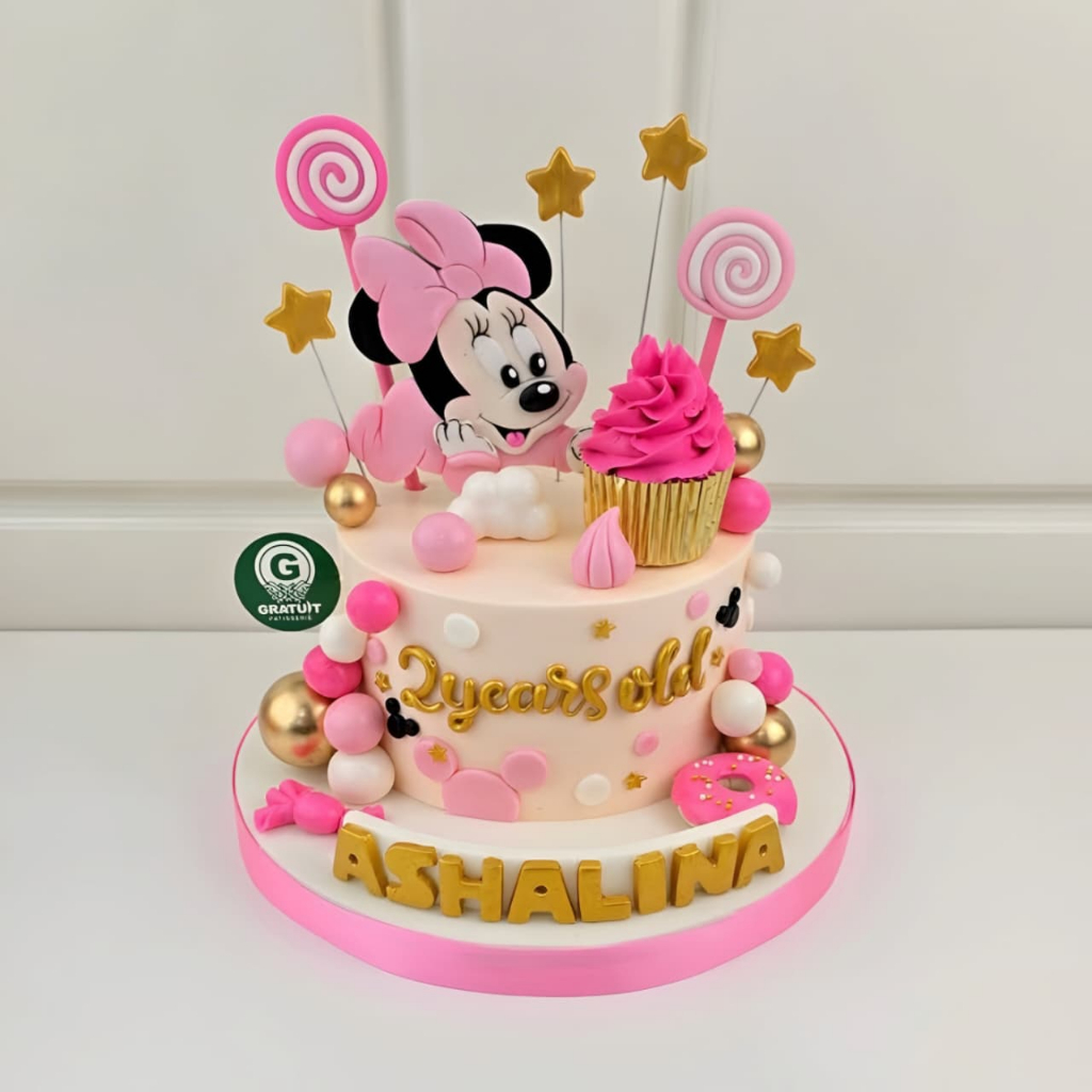 CAKE TEMA MINNIE MOUSE LOLLIPOP SEMI FONDANT / KUE ULANG TAHUN