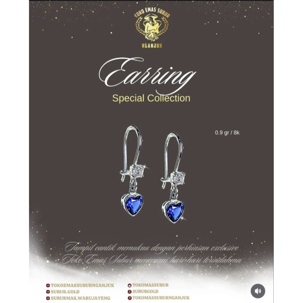 anting kawatan model love permata biru 8k