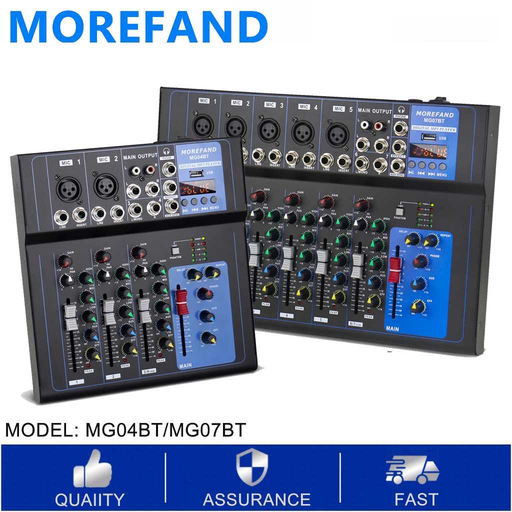 MOREFAND Professional Audio mixer DJ remix 4/7 channel mendukung bluetooth /USB/PC/MP3 Portable Mixe