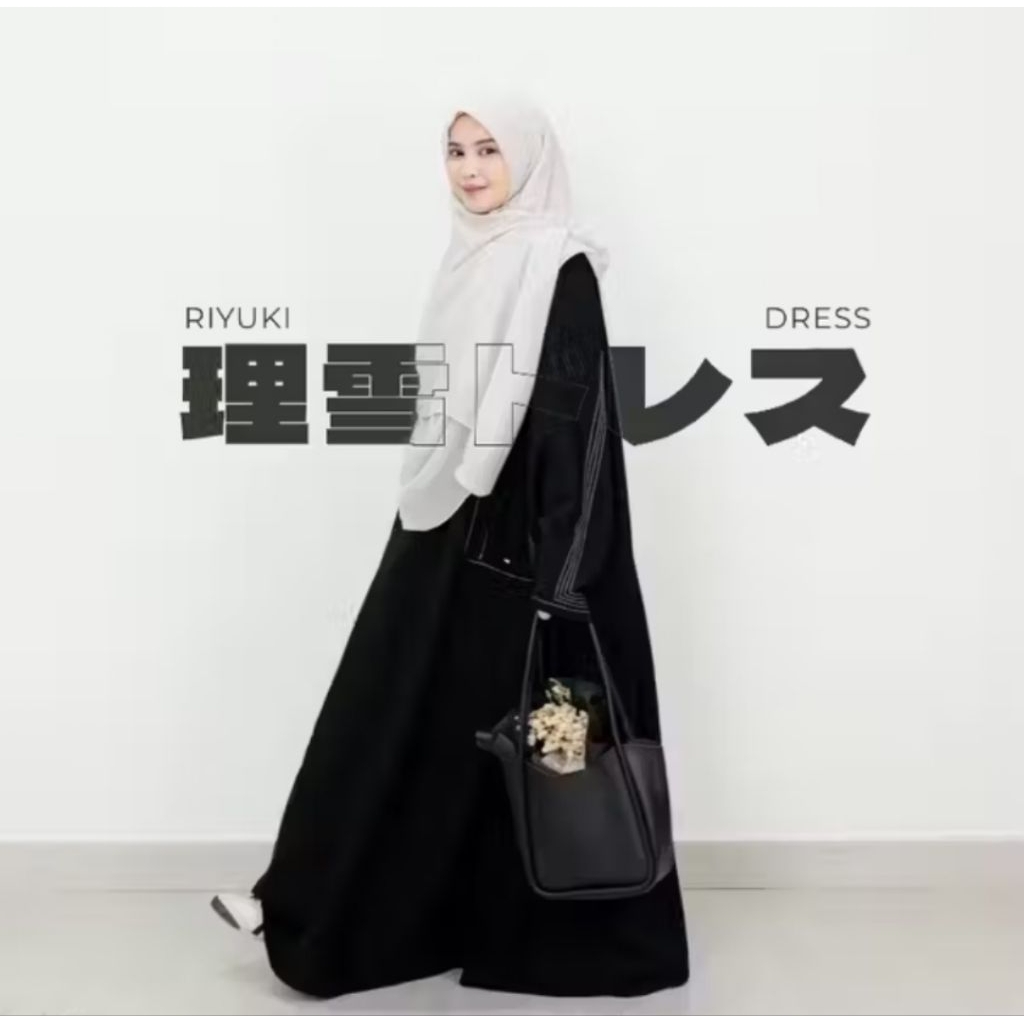 Mininos - Riyuki Dress Hitam, Free Hijab