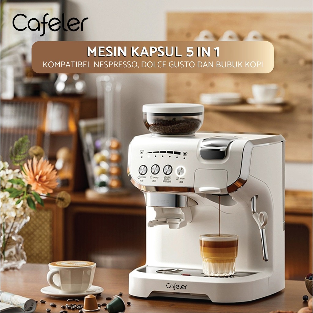 Cafeler Mesin Kopi Multi Kapsul 3 Adaptor/Grinder/Milk Frother 2 Heather
