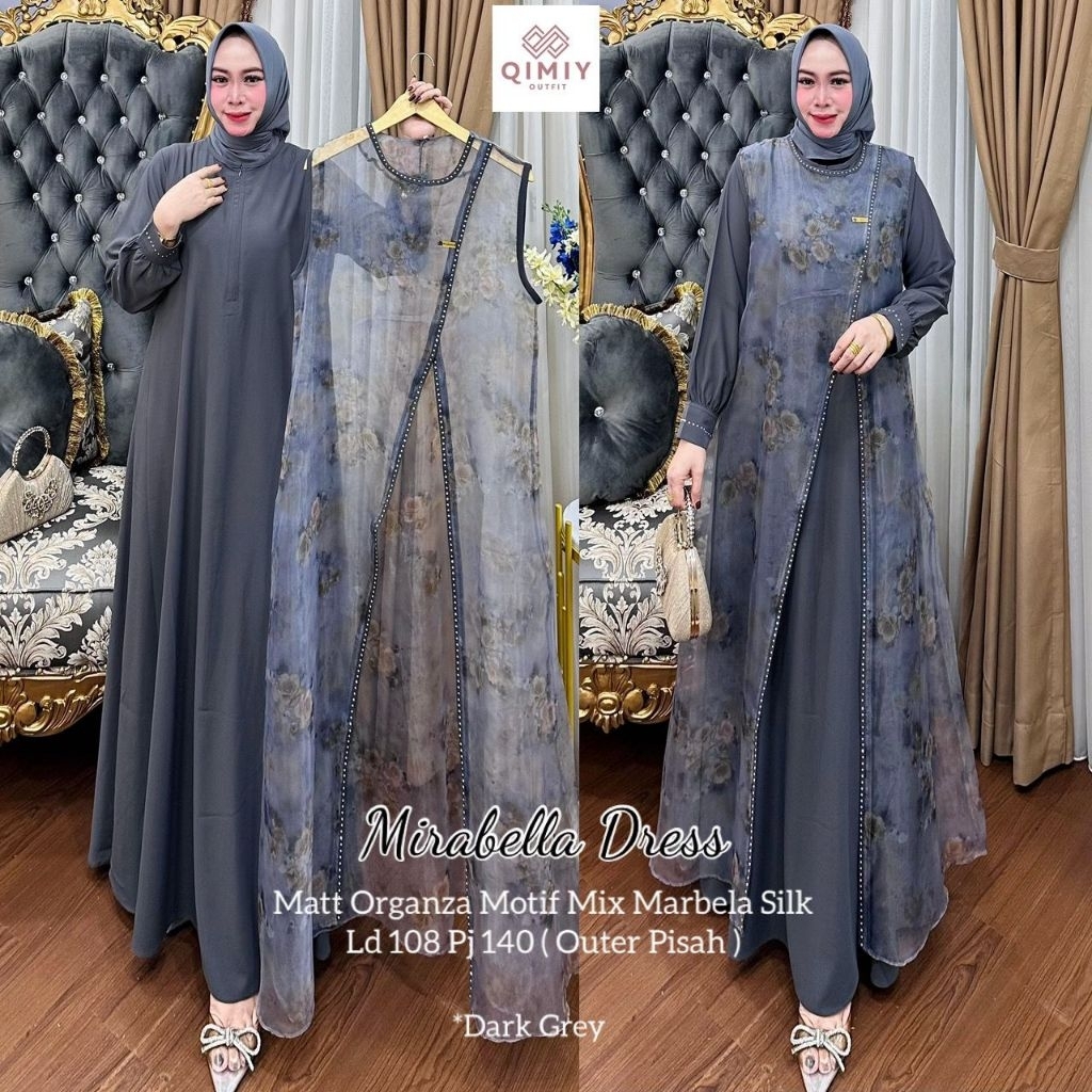 Mirabella Dress - dress organza motif mix marbela silk - gamis wanita model terbaru kekinian - dress