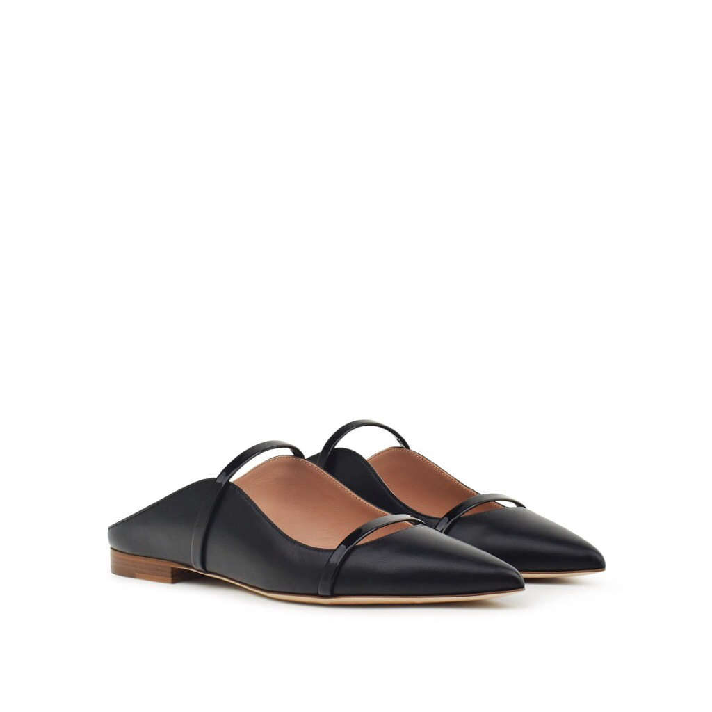 (NEW) Malone Souliers Maureen Black Leather Flat Mules