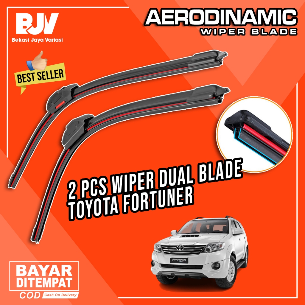 AERODINAMIC Wiper Mobil Dual Blade - Toyota Fortuner 2008 - 2011 - Wiper Frameless Dua Karet Univers