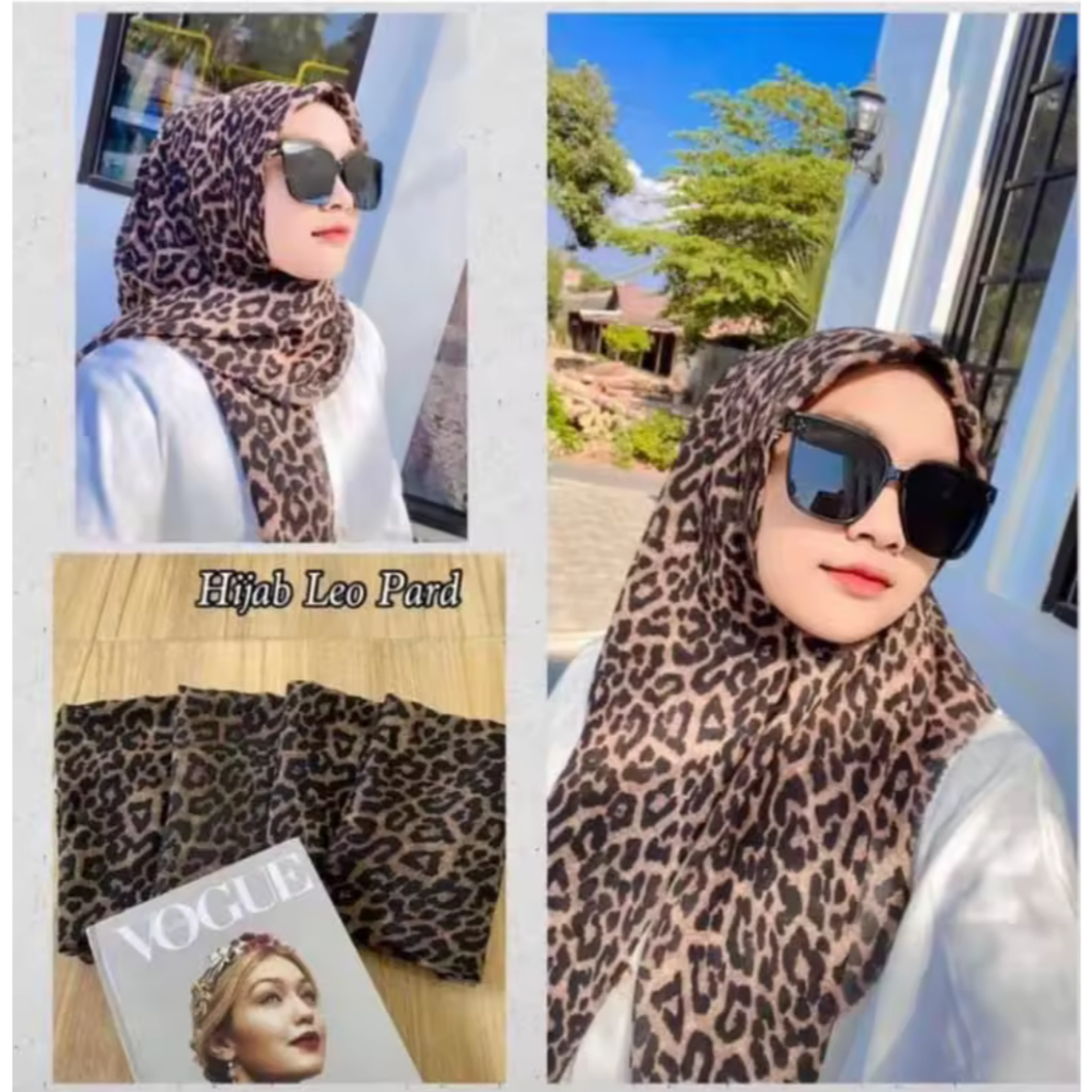 (PAKAI POUCH) HIJAB SEGIEMPAT MOTIF MACAN LEOPARD SQUARE PREMIUM POLLYCOTTON LC TERBARU