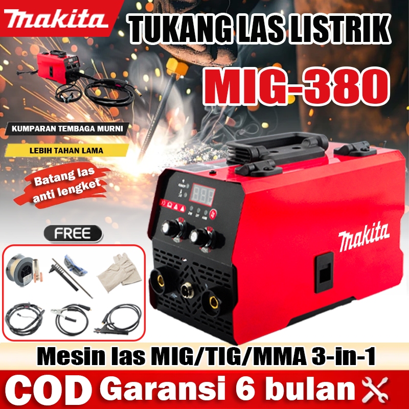MAKITA Mesin Las Inverter MIG-380 MIG/MMA/TIG 3 dalam 1 450W Mesin las listrik Mesin trafo las Mesin