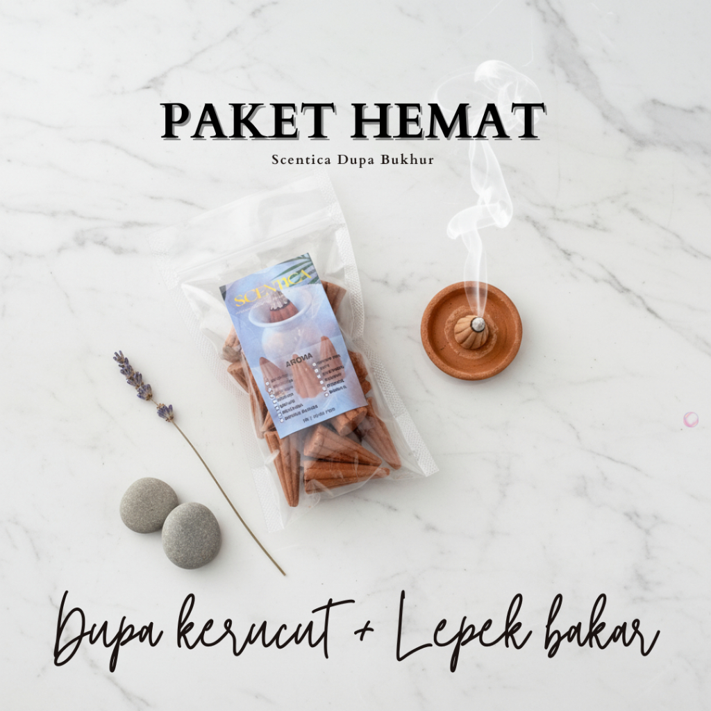 [paket hemat] scentica bukhur dupa kerucut 25/50 pcs + lepek bakaran, dupa bakar aromatherapy,asap h