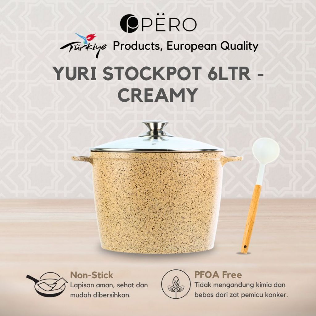 Pero Stock Pot Panci Gentong 24cm with Glass Lid / Panci Granite Anti Lengket / Panci Granite Besar