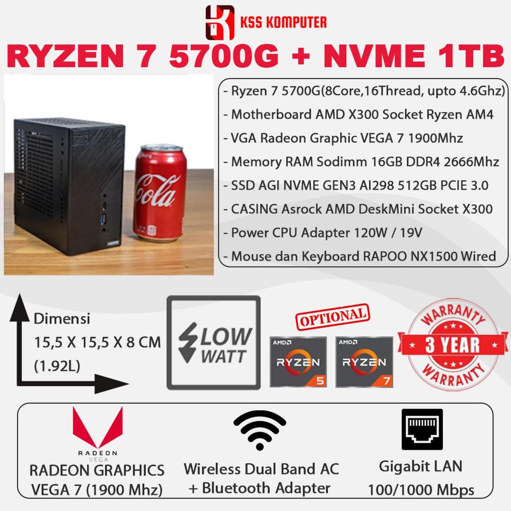 PC/Komputer ITX Ryzen 7 5700G + RAM 32GB + NVME 1TB + Asrock DeskMini X300
