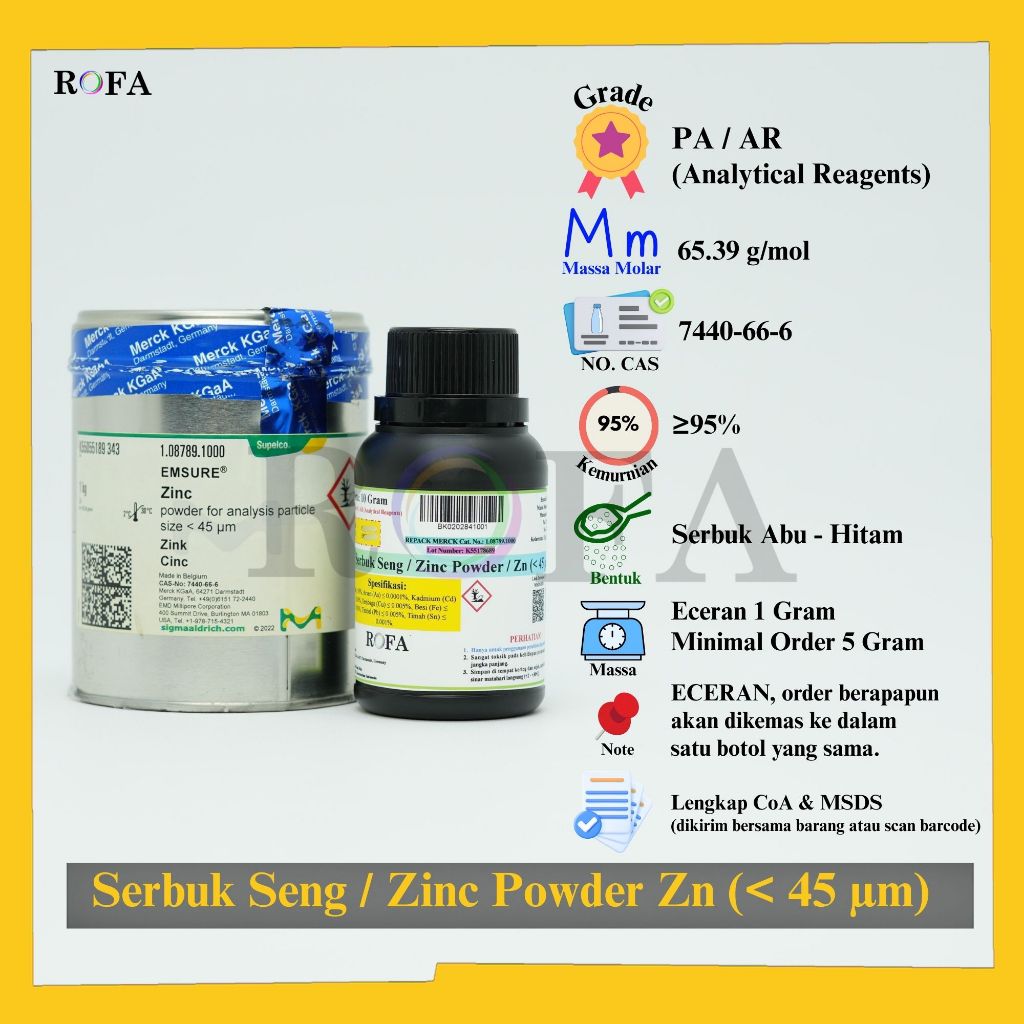 Logam Seng Serbuk / Zinc Powder / Serbuk Zn Pro Analis Eceran 1 Gram