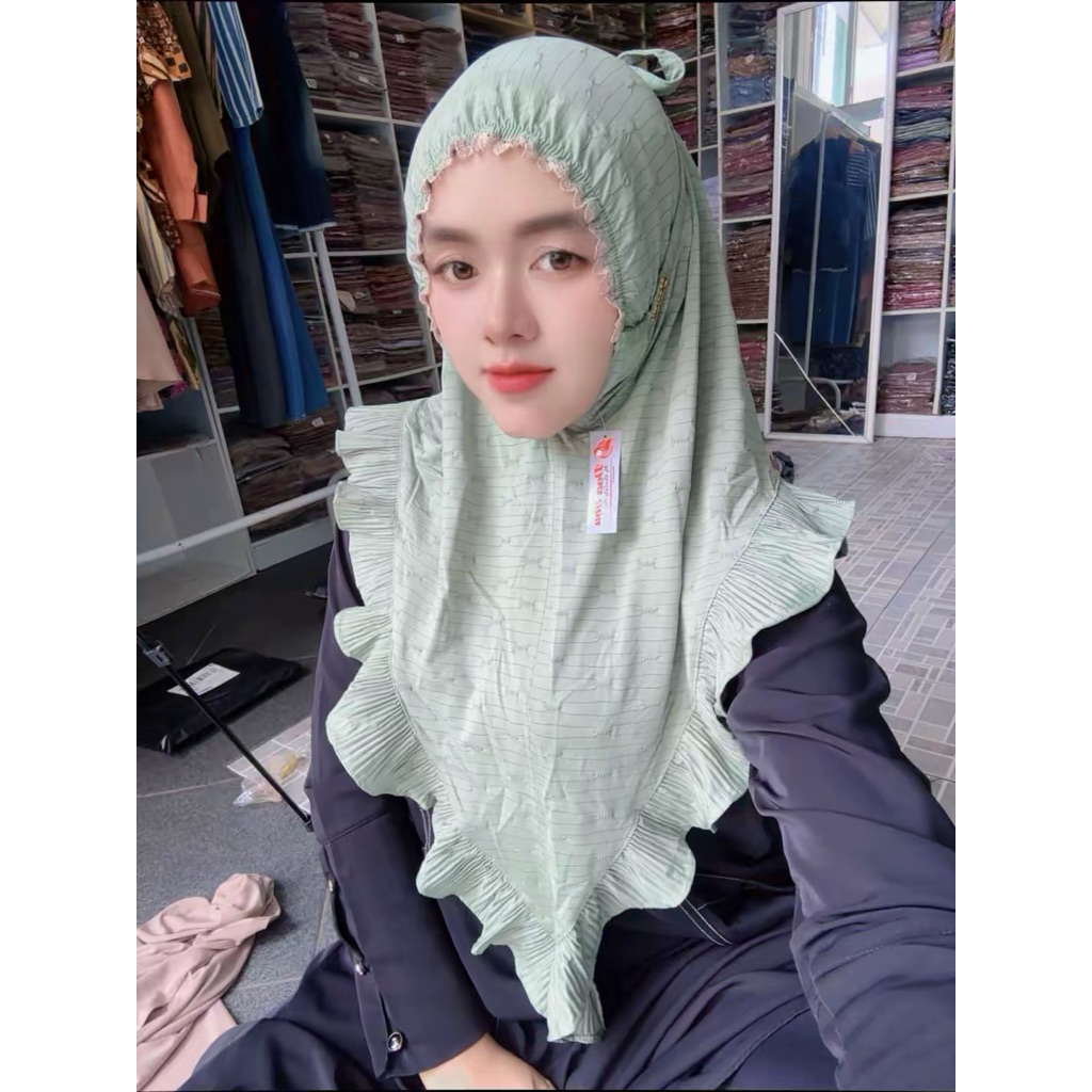 654 Jilbab Doa Ibu Siria Kerut Dahi Renda Rempel Jersey Casandra New/Hijab Doi Bergo Mukena Ori By B