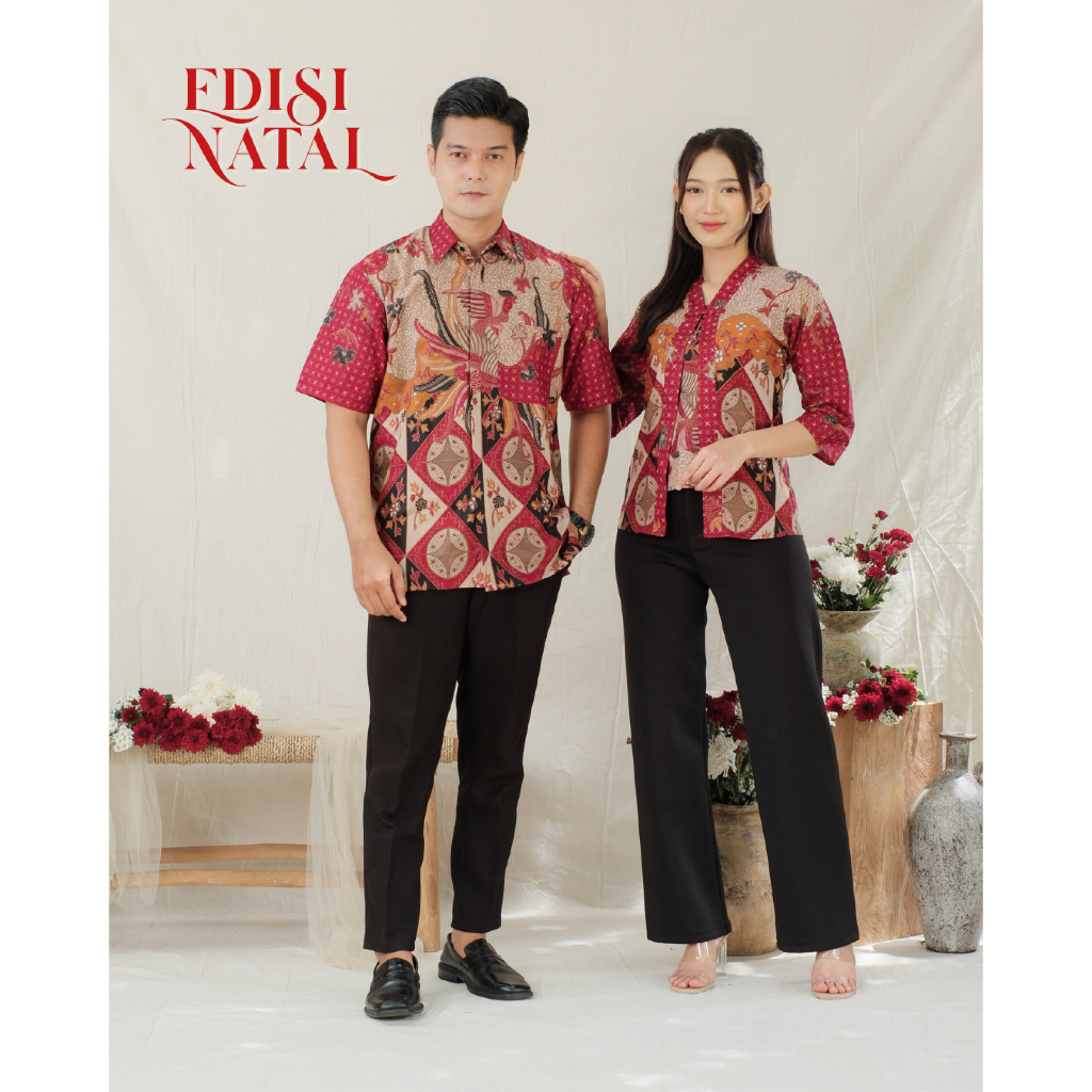 [SPESIAL NATAL] Batikid — Atasan Wanita Kemeja Pria Batik Merah — Bolero Kebaya Natal — Ayam